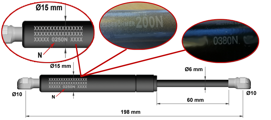 Edelstahl-Gasdruckdämpfer 100n 150n Stahl, Küchenschrank