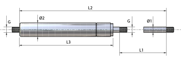 Technische Zeichnung - Gasdruckfedern | Edelstahl 316| FDA genehmigt